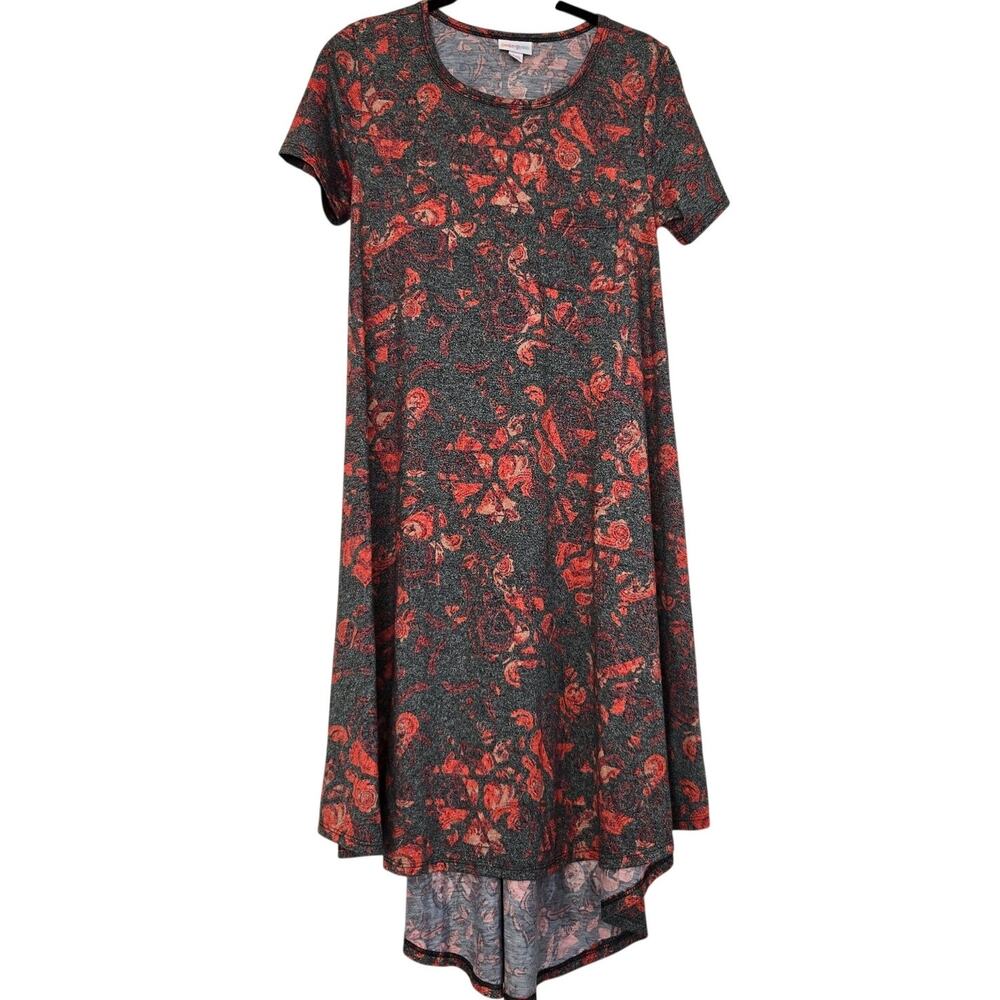 Whimsi LuLaRoe Carly Dress High‑Low Hem Coral Red Floral Swing Short Sleeve XXS